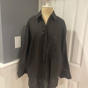 Zara Black Linen Button Down